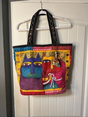 Laurel Burch Fantastic Feline Multi Color Cats Tote Bag